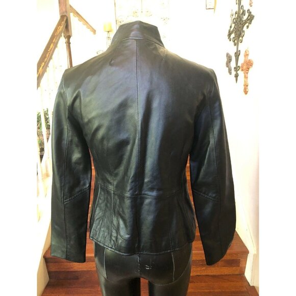 I.E. Women's Black Leather Jacket Snap Buttons Slim Cropped Size PM - Picture 7 of 8